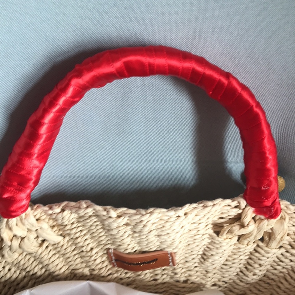 NWOT J. Crew colorful round straw pom pom crossbody circle tote hobo boho bag - Picture 6 of 16